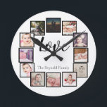 Horloge Ronde 12 Photo Collage Personalized Black White<br><div class="desc">12 Photo Collage Personnalisé Modèle noir et blanc horloge murale .. simplement ajouter vos propres photos et texte à cette grande horloge murale .. facile à personnaliser .. personnalisable horloge modèle photo de Ricaso - idéal cadeaux-idées</div>