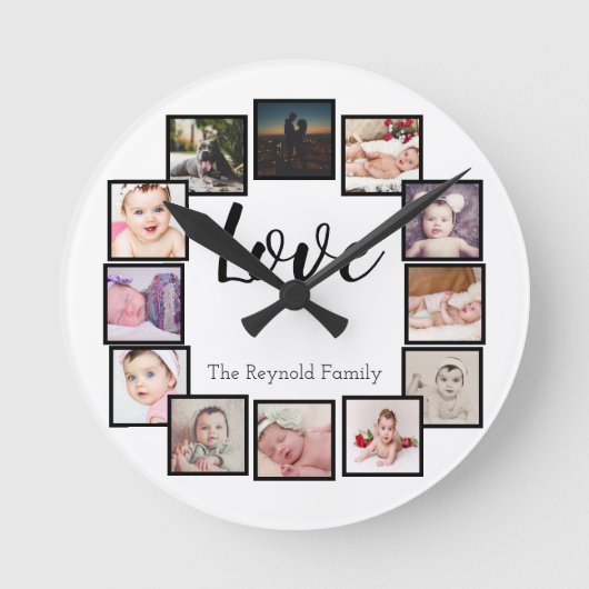 Horloge Ronde 12 Photo Collage Personalized Black White (Recto)