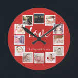 Horloge Ronde 12 Photo Collage personnalisé rouge<br><div class="desc">12 Photo Collage Personnalisé Modèle horloge murale rouge .. simplement ajouter vos propres photos et texte à cette grande horloge murale .. facile à personnaliser .. personnalisable horloge modèle photo de Ricaso - idéal-idées cadeaux</div>