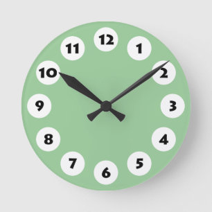 Horloge Ronde 12 spots - Black with White on Green 99CC99
