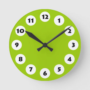 Horloge Ronde 12 spots - Black with White on Martian Green