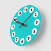Horloge Ronde 12 spots - Black with White on Turquoise (Angle)