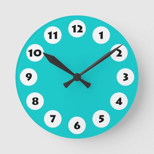Horloge Ronde 12 spots - Black with White on Turquoise (Recto)
