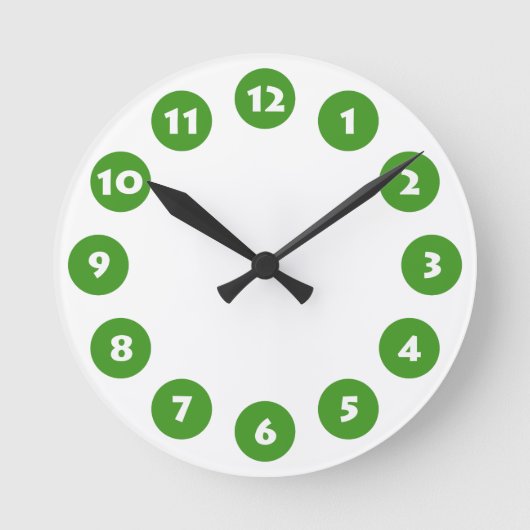 Horloge Ronde 12 Spots - Blanc avec Avocado Vert sur Blanc (Recto)