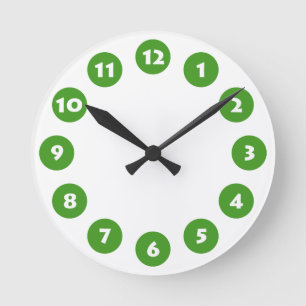 Horloge Ronde 12 Spots - Blanc avec Avocado Vert sur Blanc