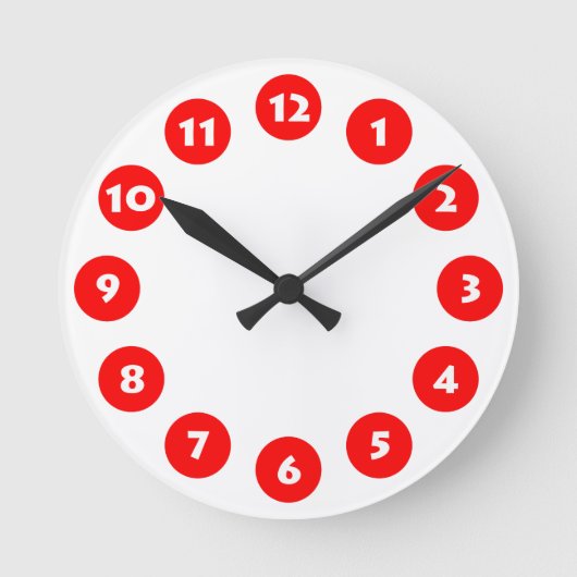 Horloge Ronde 12 Spots - Blanc avec Rouge sur Blanc (Recto)