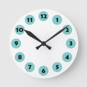 Horloge Ronde 12 Spots - Noir avec Bleu Lt Vert sur Blanc