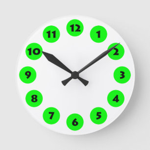 Horloge Ronde 12 Spots - Noir avec Vert sur Blanc