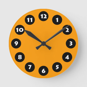 Horloge Ronde 12 Spots - noir, blanc et orange