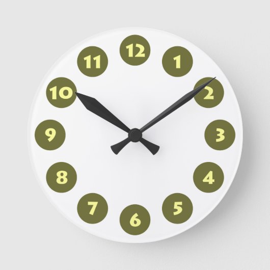 Horloge Ronde 12 spots - Pale Yellow with Dp Olive on White (Recto)
