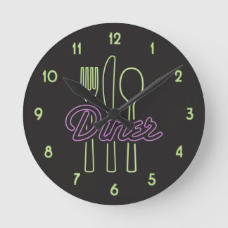 Horloge Ronde 1950 Neon Diner Green, purple silverware