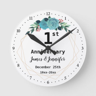 Horloge Ronde 1er anniversaire Mariage Noms et année personnalis