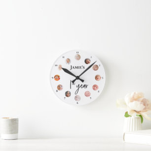 Horloge Ronde 1ère année du bébé 12 mois photos personnalisées