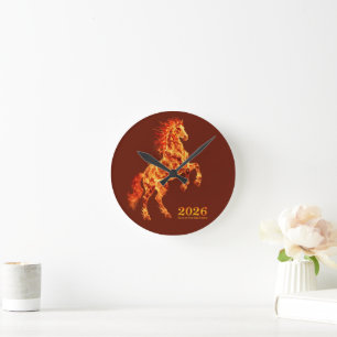 Horloge Ronde 2026 Année du Cheval de Feu