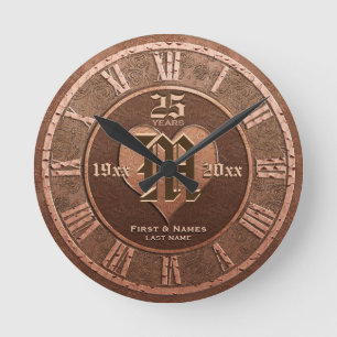 Horloge Ronde 25 ans Vintage Mariage look de cuivre Anniversaire