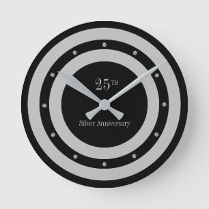 Horloge Ronde 25e Anniversaire Argent et Noir