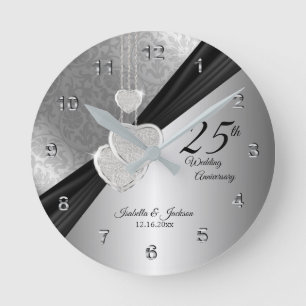 Horloge Ronde 25e anniversaire de Mariage d'argent Conception