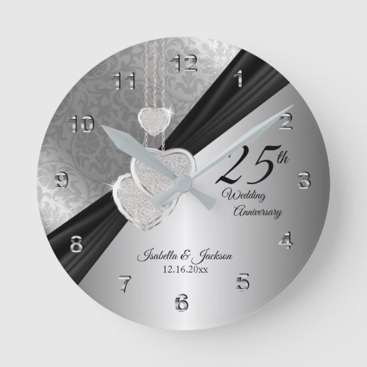 Horloge Ronde 25e anniversaire de Mariage d'argent Conception (Recto)