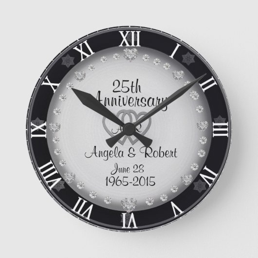 Horloge Ronde 25e anniversaire Mariage d'argent Monogramme (Recto)