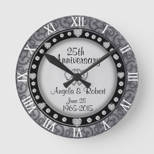 Horloge Ronde 25e anniversaire Mariage d'argent Monogramme (Recto)
