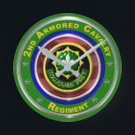 Horloge Ronde 2nd Armored Cavalry Keepsake<br><div class="desc">Display your pride for the fabled 2nd Armored Cavalry Regiment! The 2nd ACR is tasked to be the primary permanently forward deployed Army Cavalry Regiment to counter any armed incursion or invasion of Europe. Very unique design gift for anyone looking for that one of a kind special gift. This beautiful...</div>