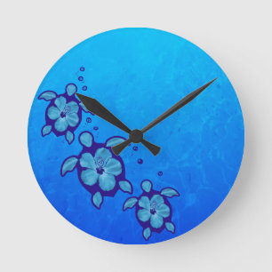 Horloge Ronde 3 tortues de Honu bleu