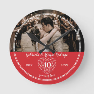 Horloge Ronde 40e anniversaire de Mariage coeur rubis rouge