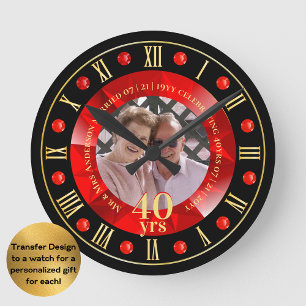 Horloge Ronde 40e anniversaire Mariage photo cadeau Ruby Red
