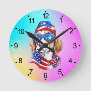 Horloge Ronde 4 juillet Sublimation de chien-66361