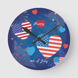 Horloge Ronde 4th of July American USA Flag Patriotic Party
