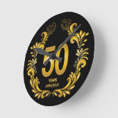Horloge Ronde 50 Ans Anniversaire Paillettes Dorées (Angle)