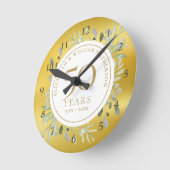 Horloge Ronde 50e anniversaire de mariage Feuillage doré (Angle)
