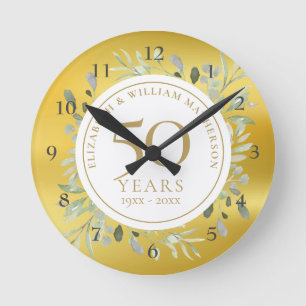 Horloge Ronde 50e anniversaire de mariage Verture Feuille d'or
