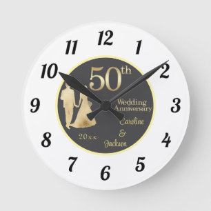 Horloge Ronde 50e Couple d'or Parties scintillant Mariage Annive