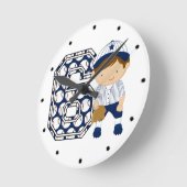 Horloge Ronde 6e Anniversaire de baseball Catcher Bleu et Blanc (Angle)