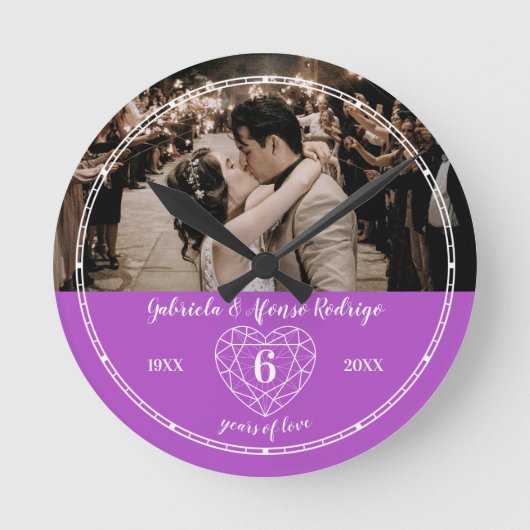 Horloge Ronde 6e Mariage Améthyste Anniversaire coeur gem violet (Recto)