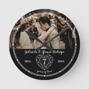 Horloge Ronde 7ème anniversaire de Mariage coeur bijou noir onyx