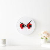 Horloge Ronde 8 Bit Yeux Rouges Effrayants (Maison)