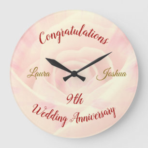 Horloge Ronde 9e anniversaire Mariage personnalisé Grande horlog