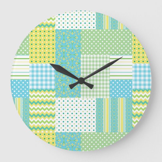 Horloge ronde à la paroi : Daffodil Faux-Patchwork (Recto)