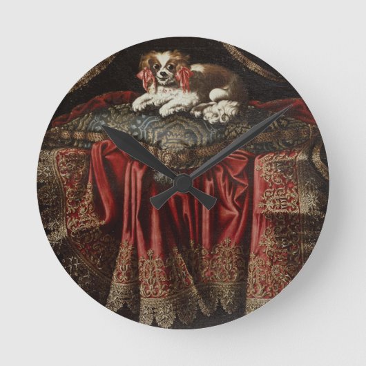 Horloge Ronde A spaniel seated on embroidered cushion (Recto)