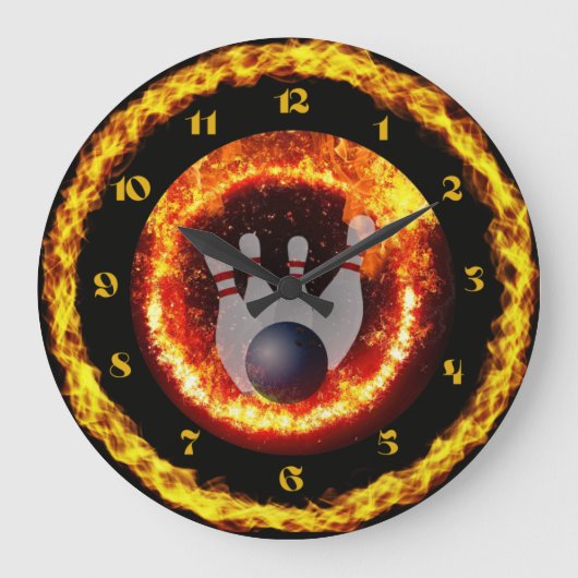 Horloge ronde à thème noir Flames de feu (Recto)