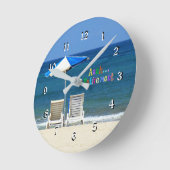 Horloge Ronde Aaah...retraite, détente à la plage (Angle)