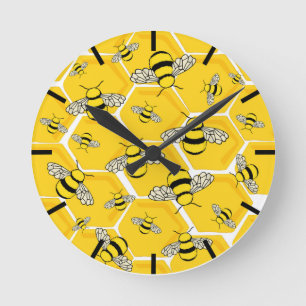 Horloge Ronde Abeilles de miel sur Honeycomb mignonne