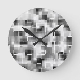 Horloge Ronde Abstract Black White Gray