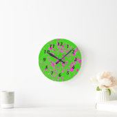 Horloge Ronde Abstract Neon Green and Purple Retro Wall Clock (Maison)