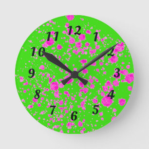 Horloge Ronde Abstract Neon Green and Purple Retro Wall Clock