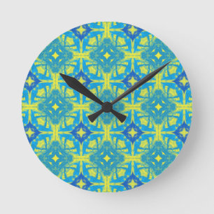 Horloge Ronde Abstrait bleu et jaune