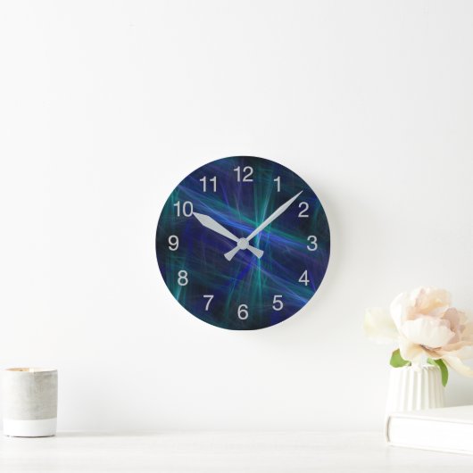 Horloge Ronde Abstrait bleu foncé vert Mist Fractal (Maison)