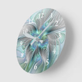 Horloge Ronde Abstrait Bleu Vert Papillon Imaginaire Fractal Art (Angle)